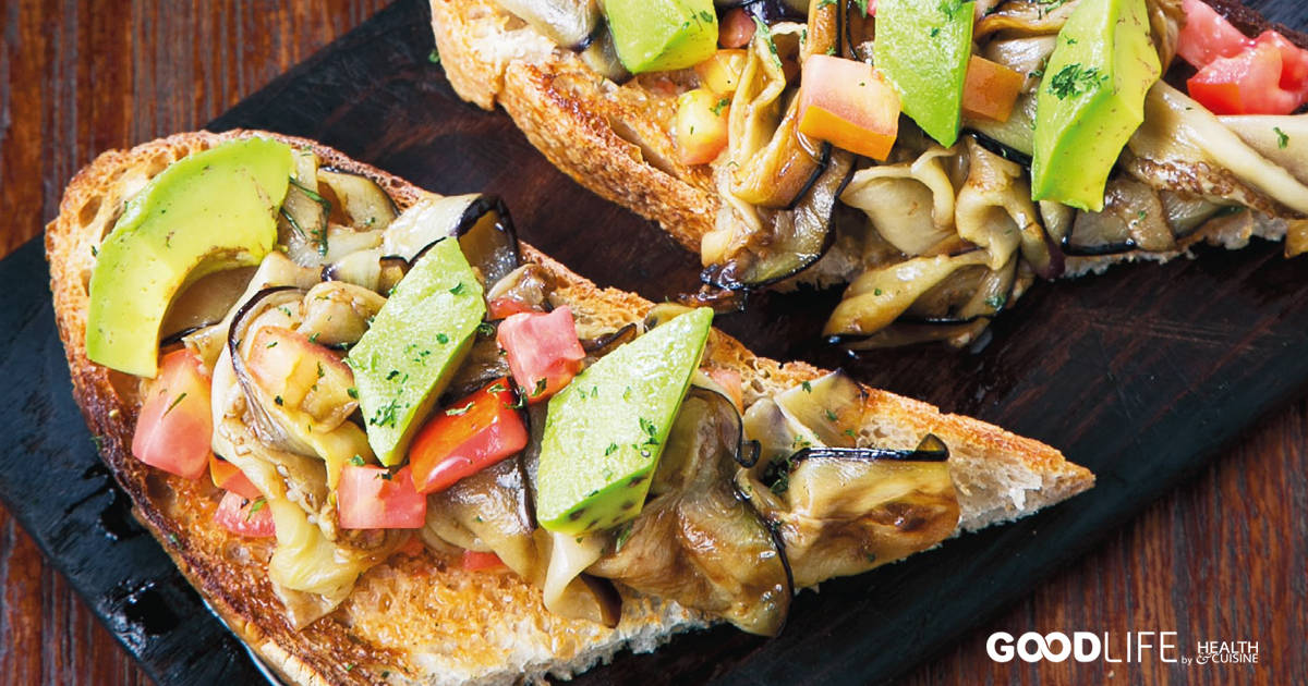 Grilled Eggplant & Avocado Bruschetta